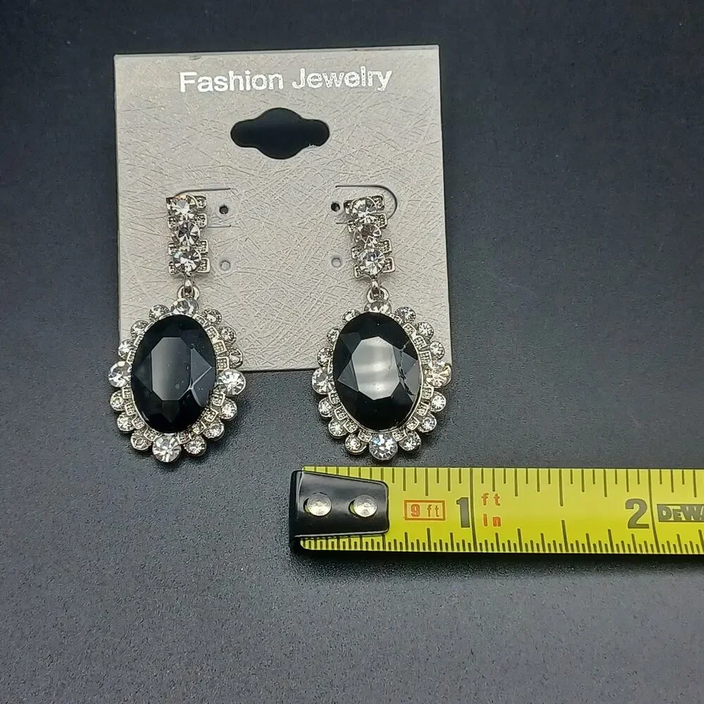 Black Oval Rhinestone Drop Earrings